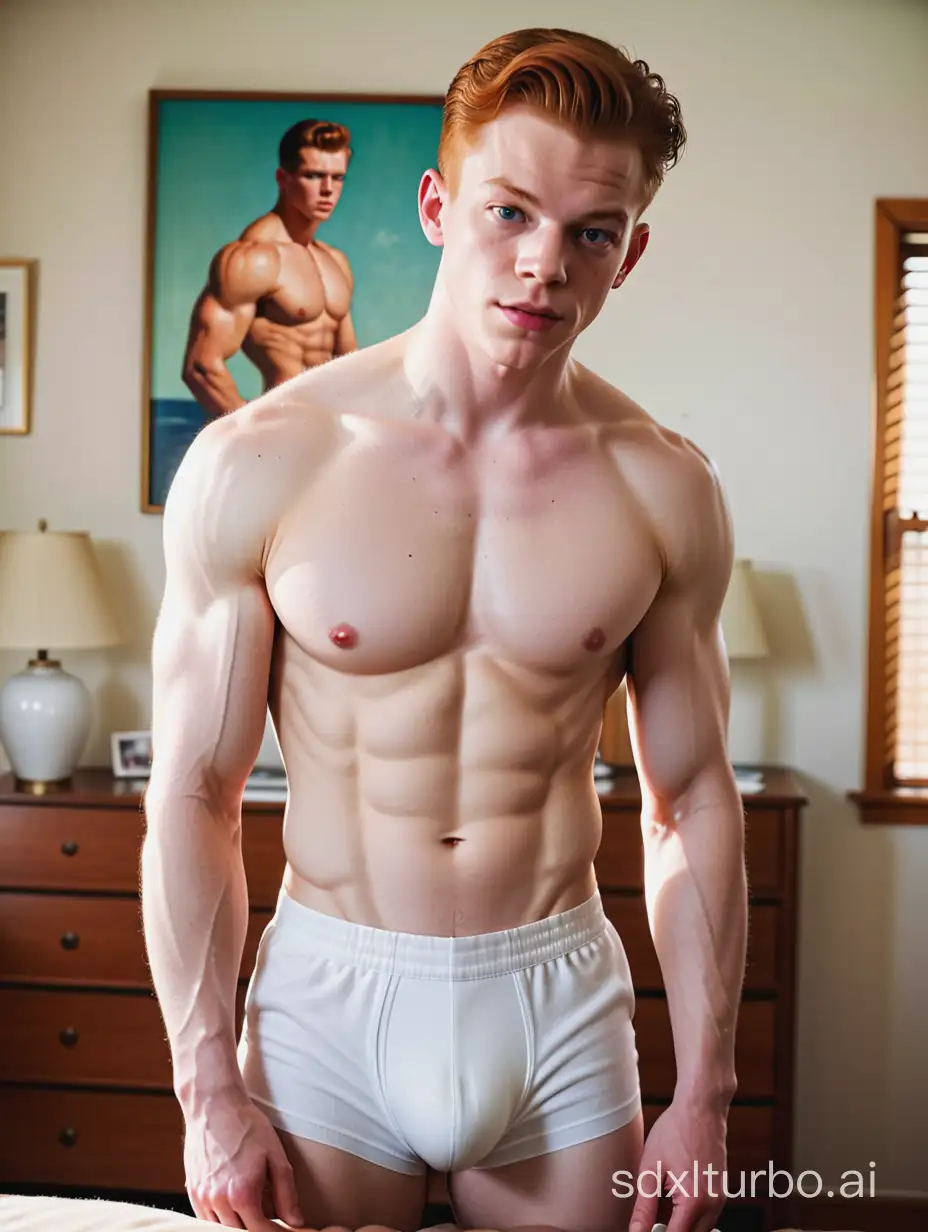 Cameron-Monaghan-Flaunts-Sculpted-Physique-in-Retro-Suburban-Bedroom