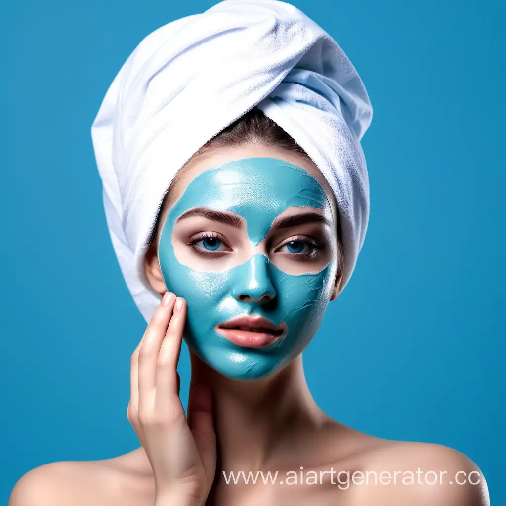 создай обложку для рилс про уходовую процедуру используй голубые оттенки изобрази девушку в уходовой маске для лица