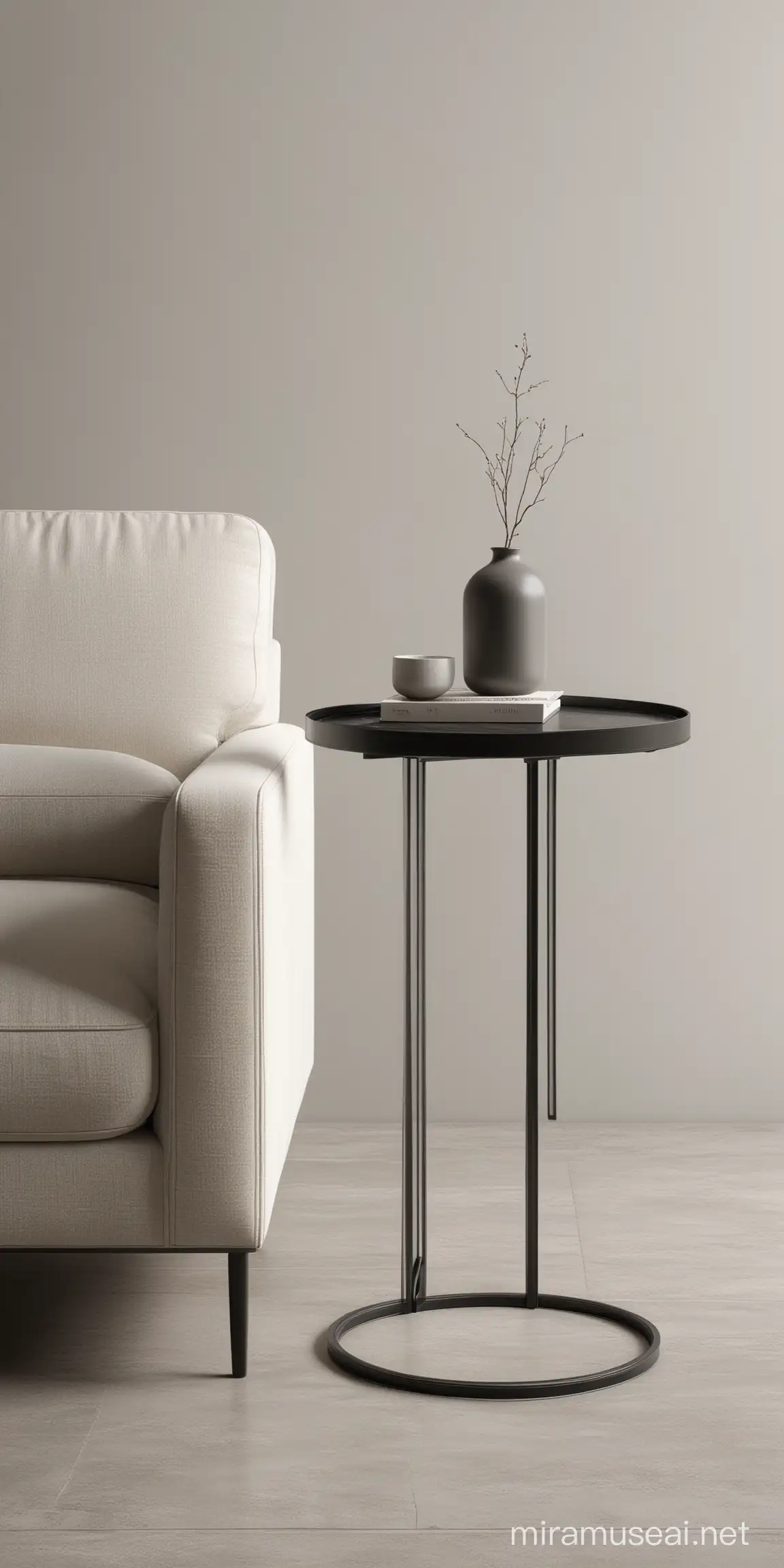 Side table, sofa, minimal style, interior scene
