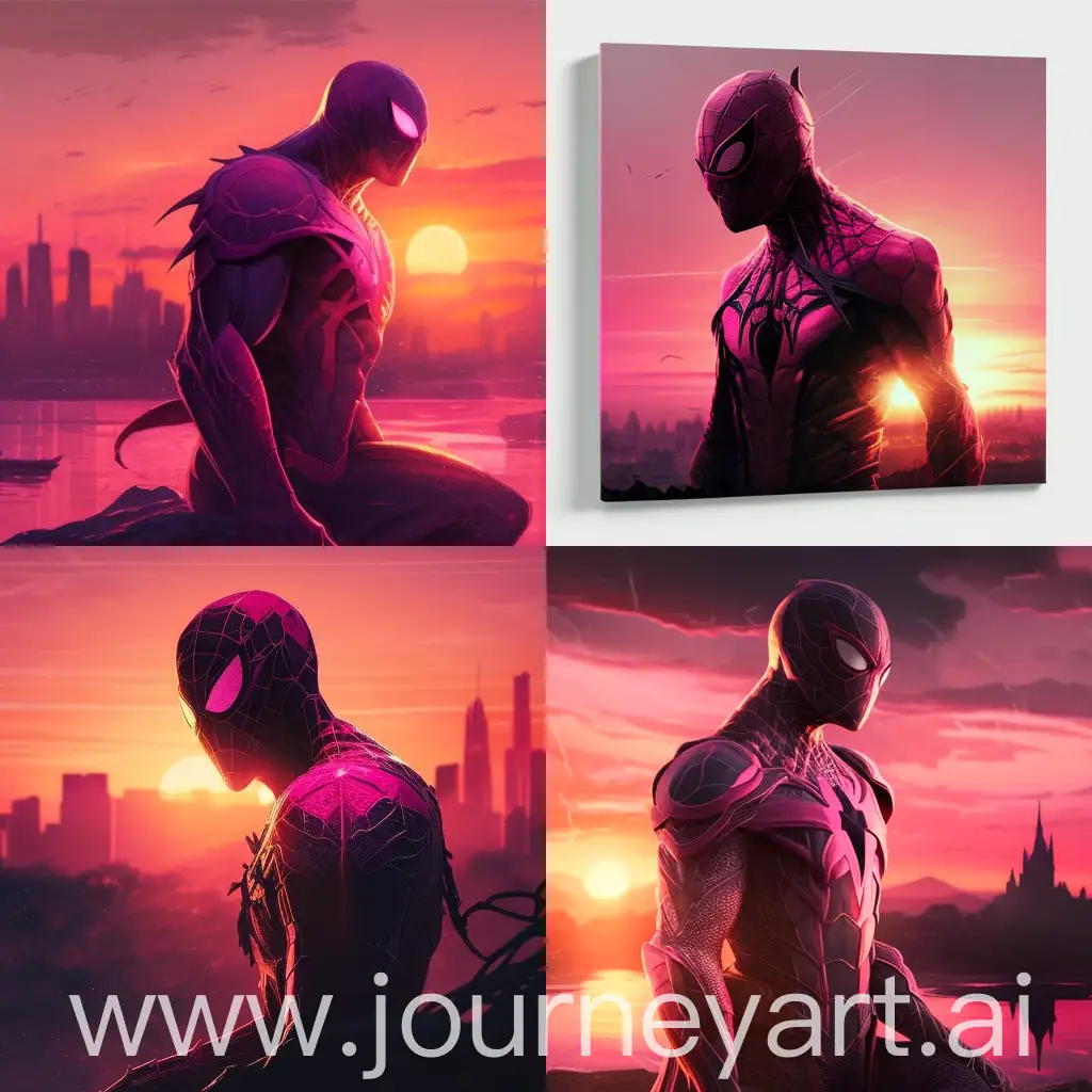 Pink-Spiderman-Silhouetted-at-Sunrise