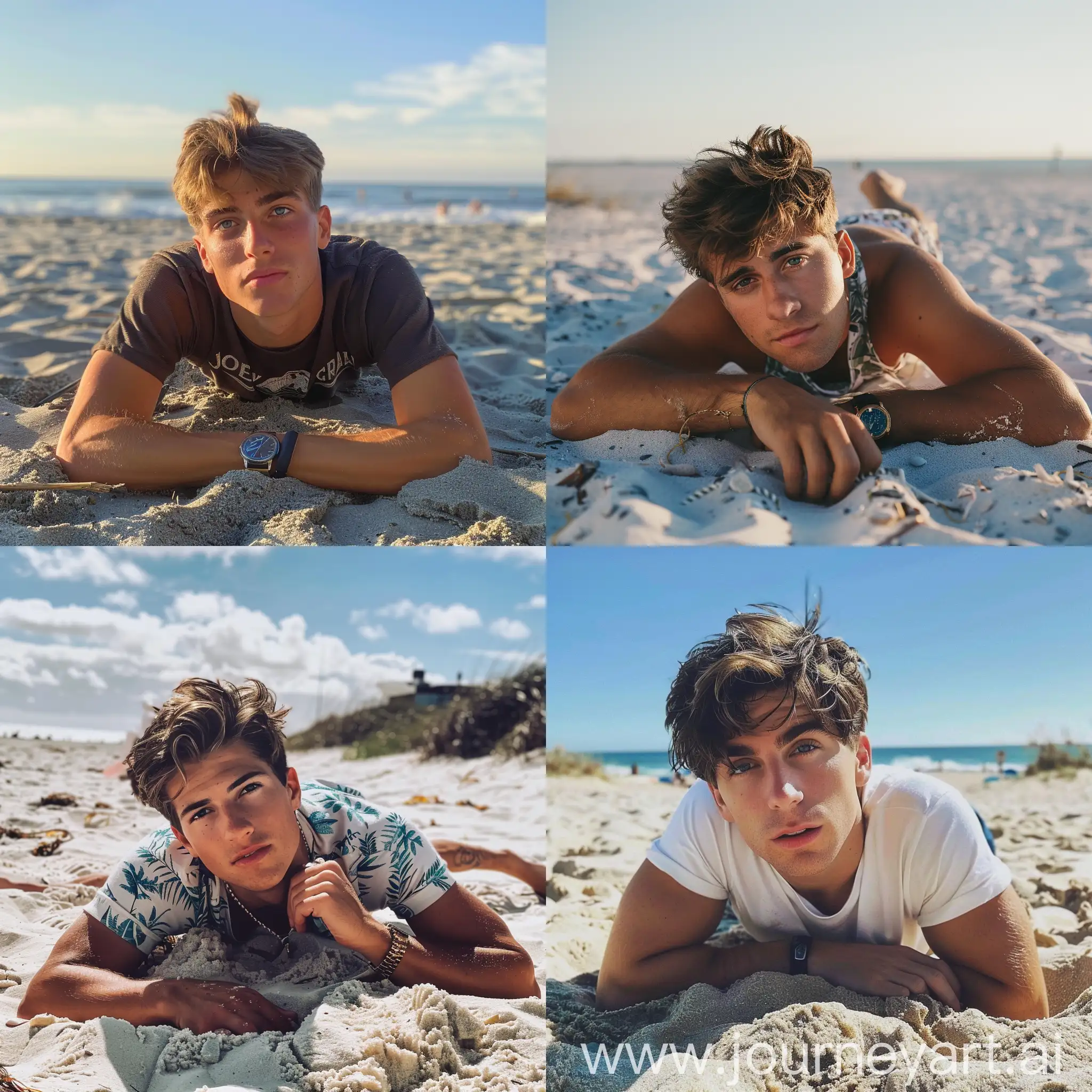 Joey-Graceffa-Relaxing-on-Beach-Sands