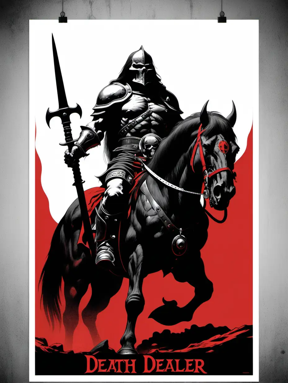 frank frazetta death dealer posterize red black white 3 color minimal design poster