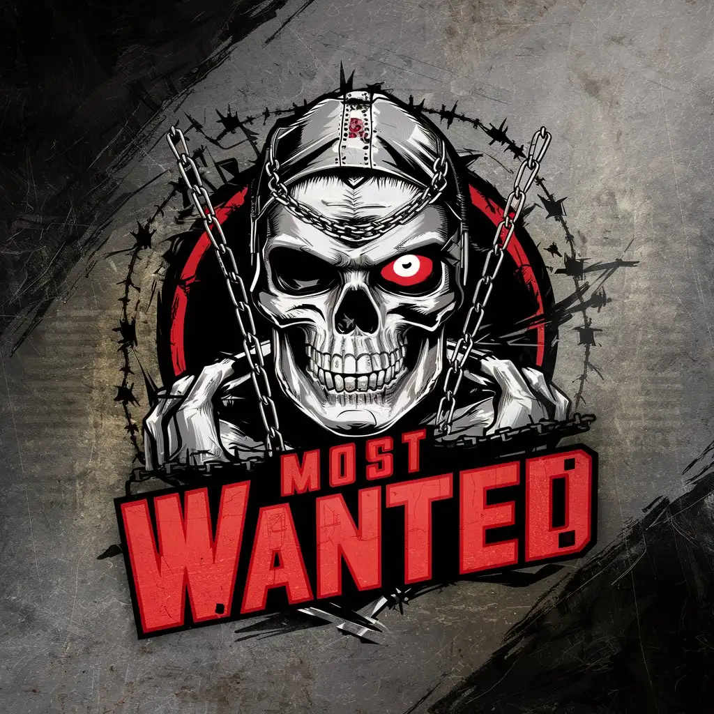 create a logo for a show called MOST WANTED with a dark color scheme. it should mix wrestling with crime elements