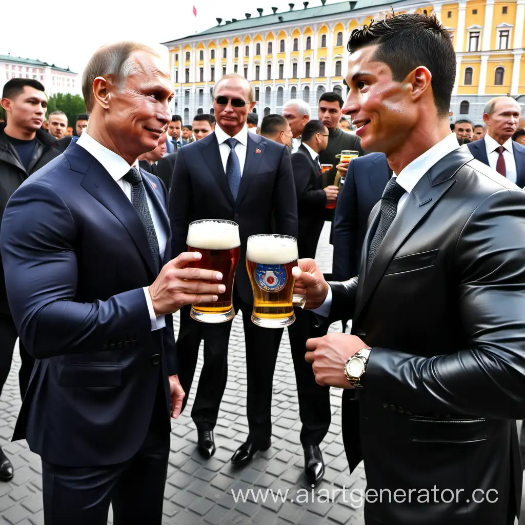 криштиану роналду пьет пиво с владимиром путиным около кремля