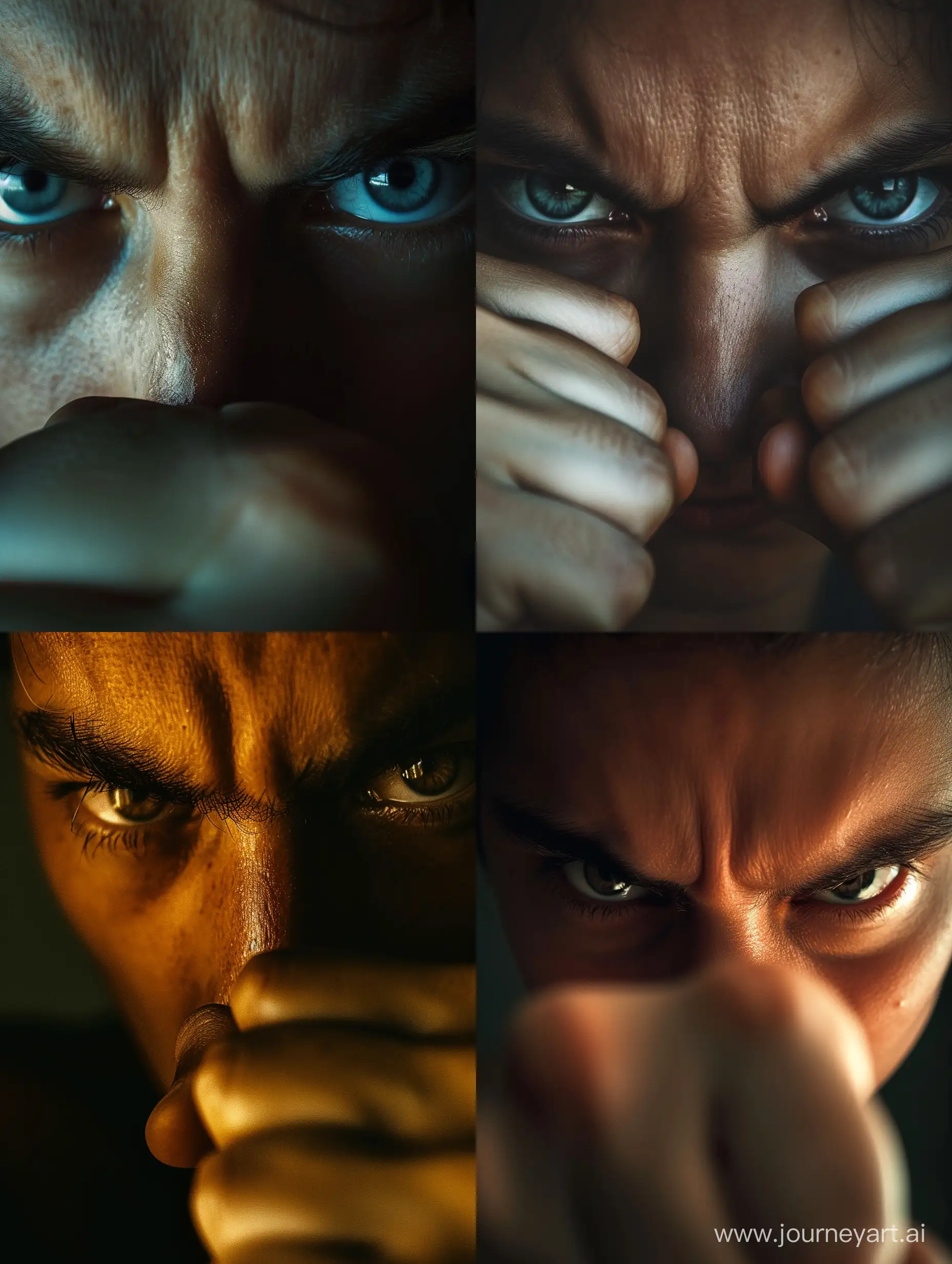 A close-up of someone's focused eyes or a clenched fist, portraying determination and resilience.