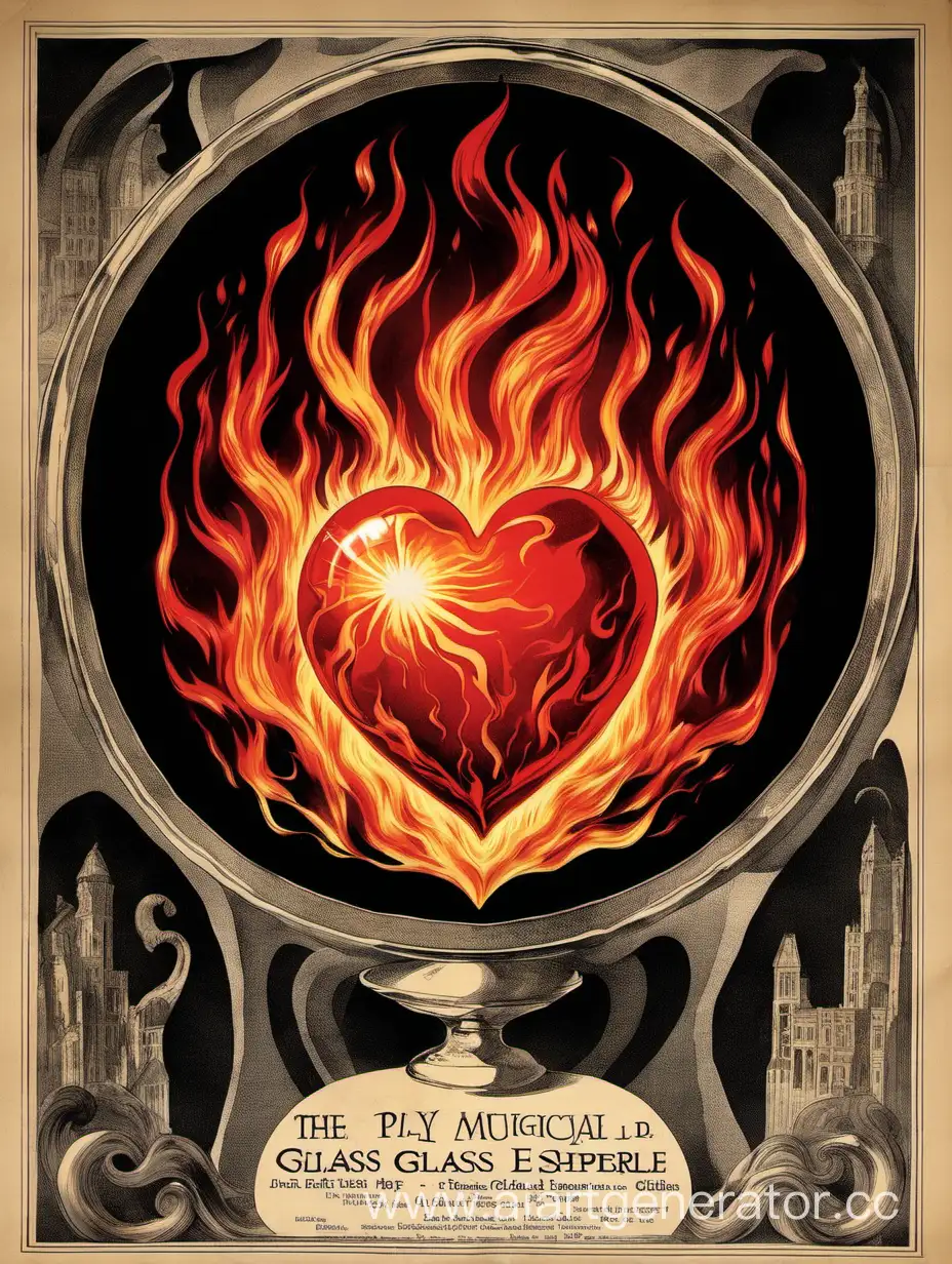 постер к спектаклю на котором изображен магический шар стеклянный круглый в котором сердце в огне