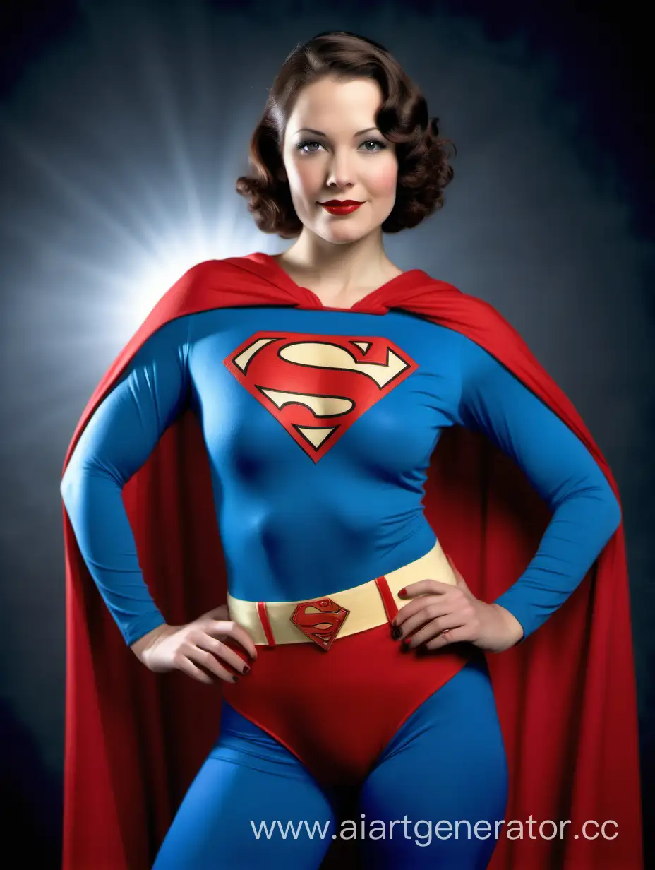 Muscular-Superwoman-Posed-in-Soft-Cotton-Superman-Costume-1930s-Movie-Style