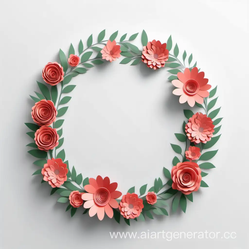 simple icon of a 3D cercle border floral wreath frame, made of border floral wreath flowers. white background.