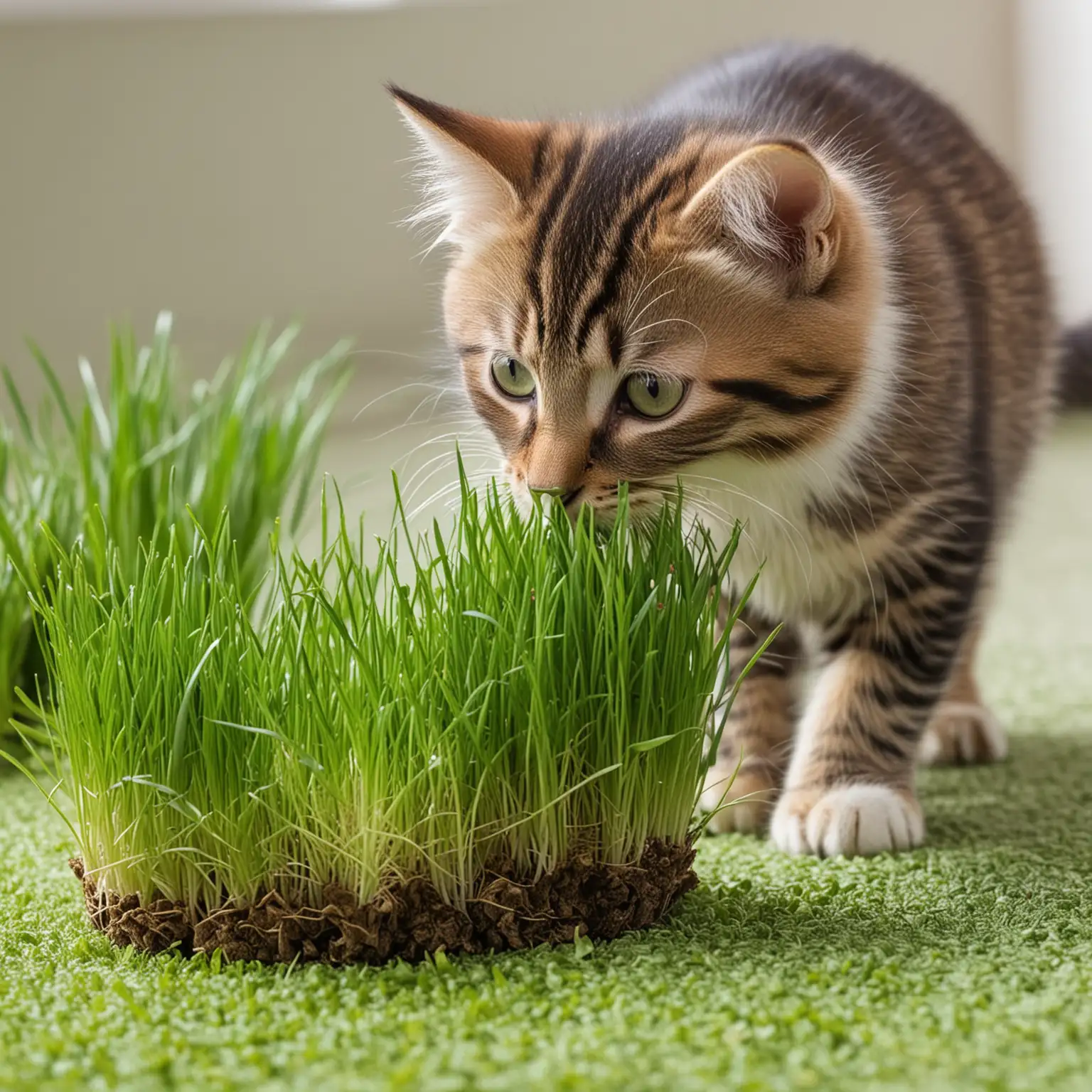 Adorable Indoor Scene Playful Kitty Enjoying Cat Grass