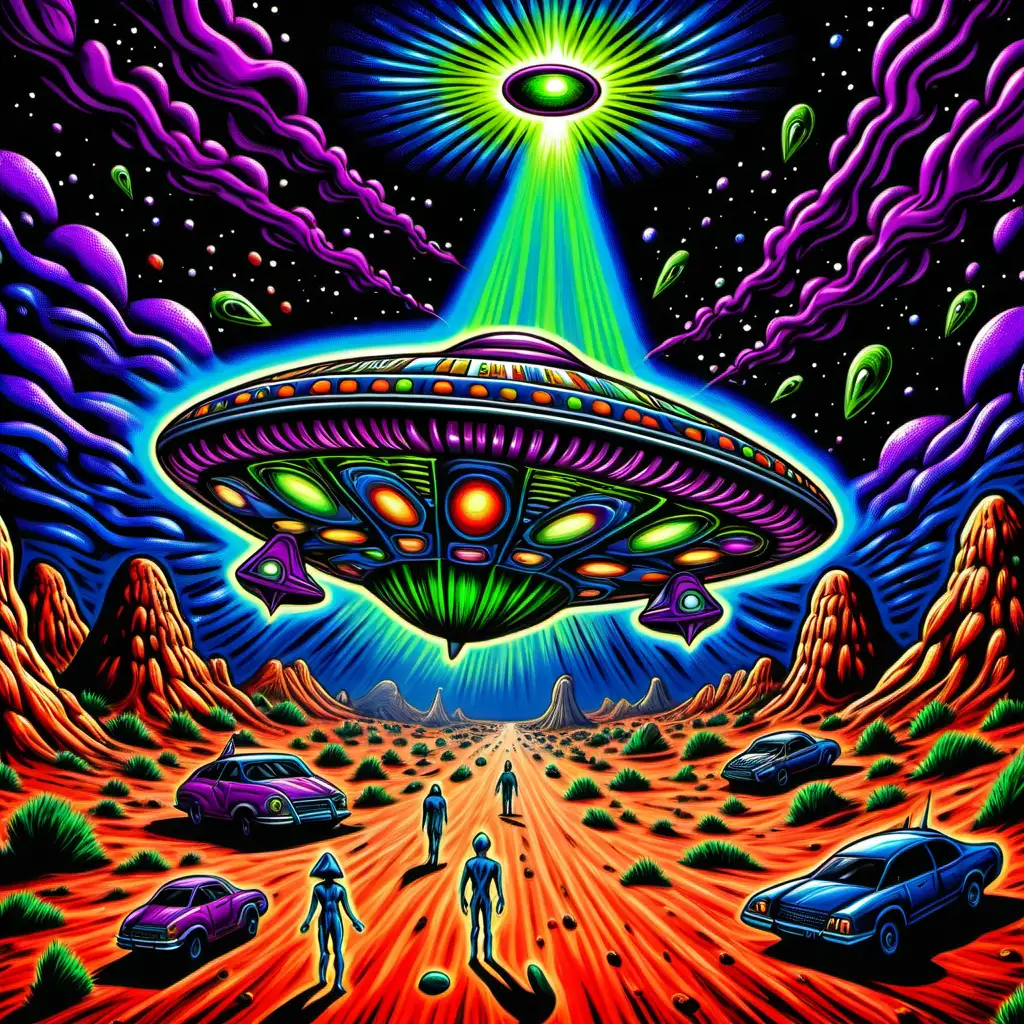 Psychedelic Roswell Spaceship Crash with Alien