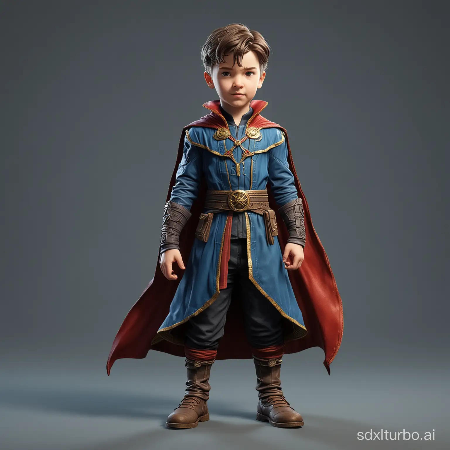Little child Doctor Strange, game character, stands at full height