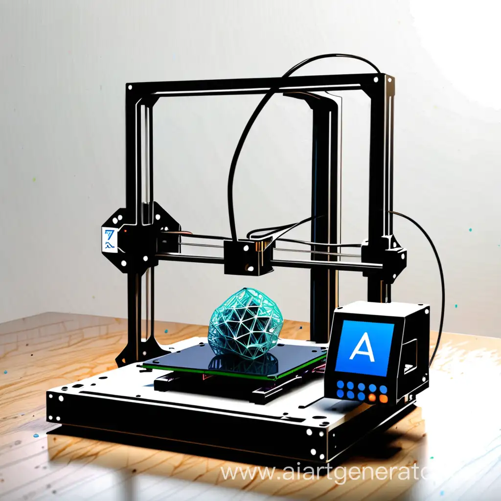 нарисуй 3D принтер с интегрированной нейросетью 
