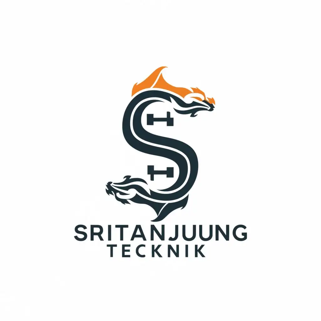 a logo design,with the text "SRITANJUNG TEKNIK", main symbol:A "s" dragon wrapped around a  t  letter,Minimalistic,be used in Technology industry,clear background