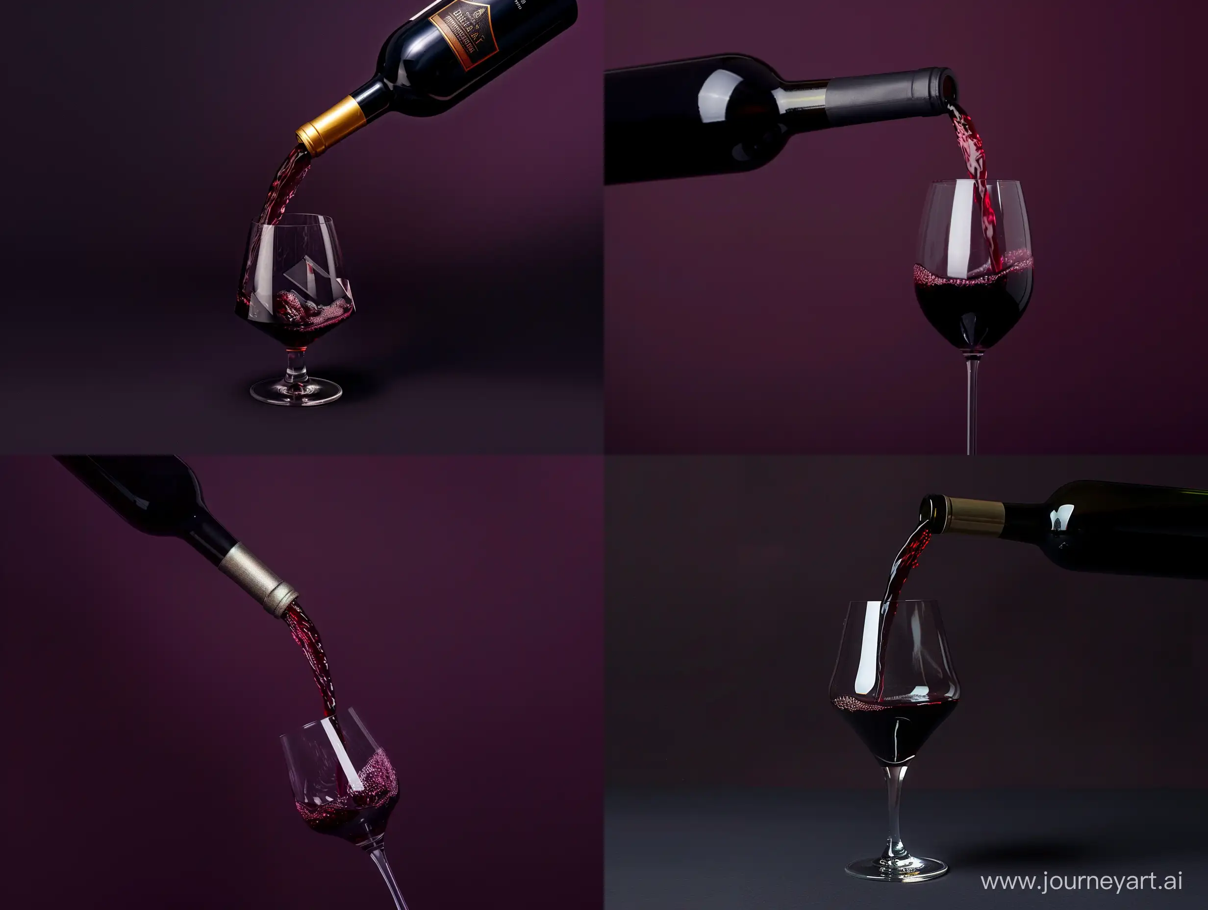 Elegant-Pouring-of-Dark-Red-Wine-into-a-Tilted-Glass-on-Luxurious-Dark-Violet-Background