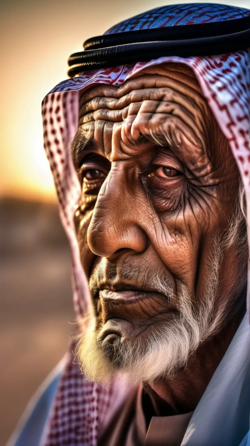 Peaceful Closeup Portrait of an Elderly Saudi Man in Ethereal Sunset Light