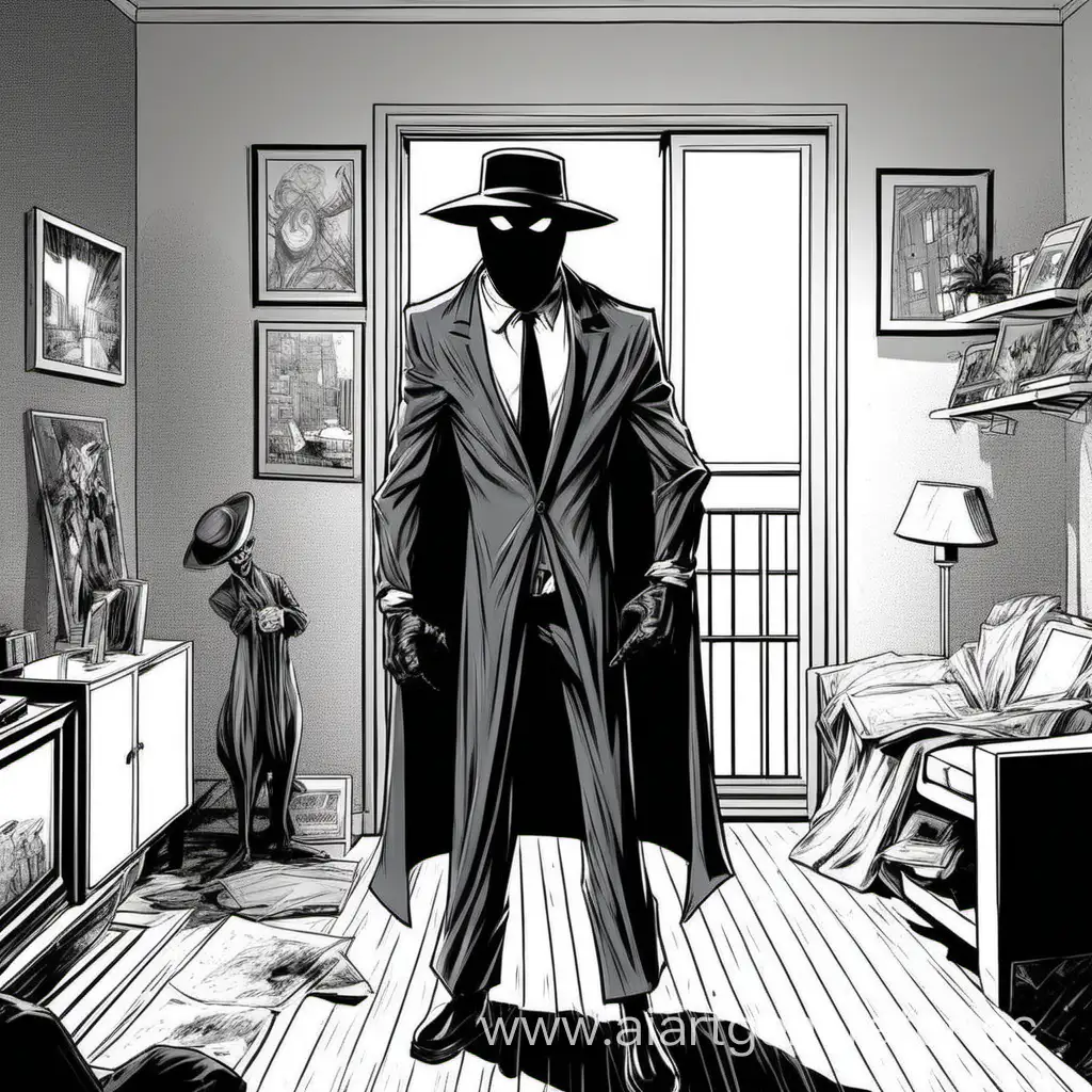  comics The dark man in the mask and hat in the apartment was very surprised