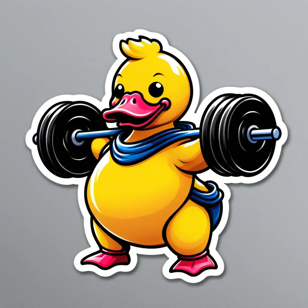 Adorable Pig Powerlifting Rubber Duck Sticker for Fitness Enthusiasts