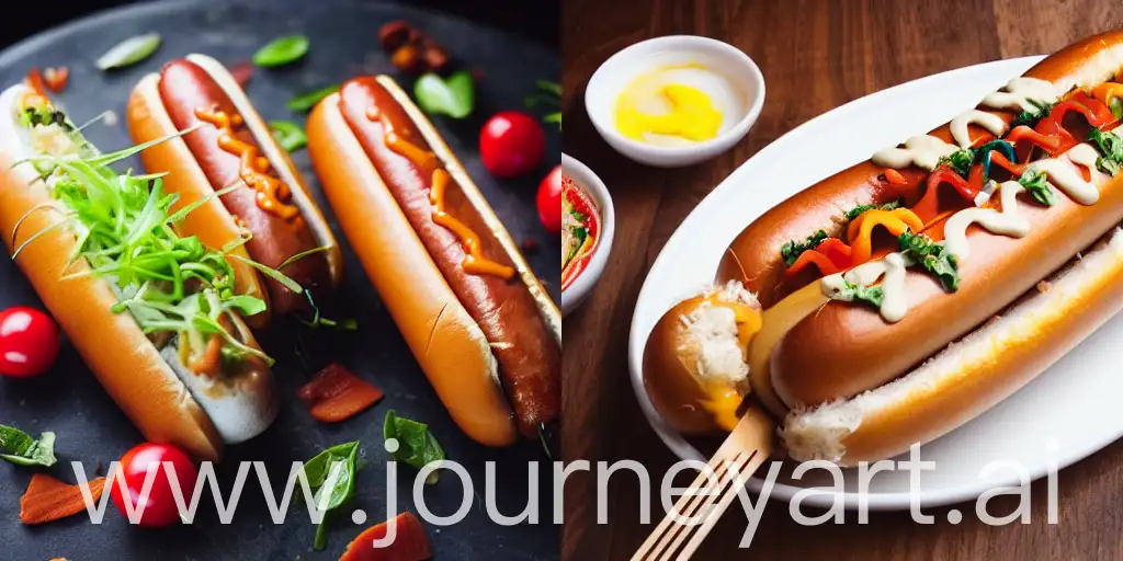 /imagine prompt: Savory Gourmet Hotdogs, natural lighting, mouthwatering plating --testp