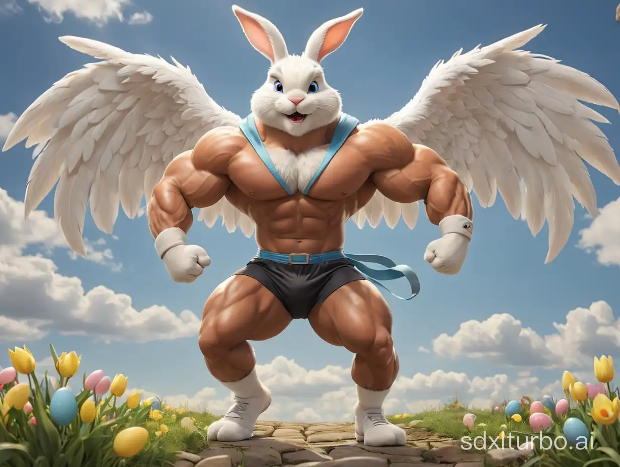 Easter bunny, bodybuilder, archangel wings