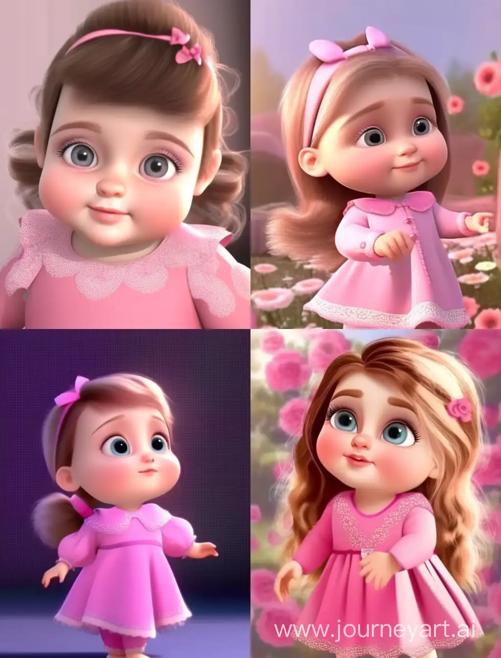 3d animation, adorable cute baby, wearing long sleeve pink dress, magically glowing. Her eyes are big, cute, sweet, her face is smiling, her cheeks are chubby. his hair is very long and wavy. Her hair was shining on all sides, looking truly extraordinary. her skin is very beautiful. Every movement of this cute baby animation is a cute dance, bringing magic, making everyone who sees it feel happy and enchanted. bokeh background. Detailed 3D animation