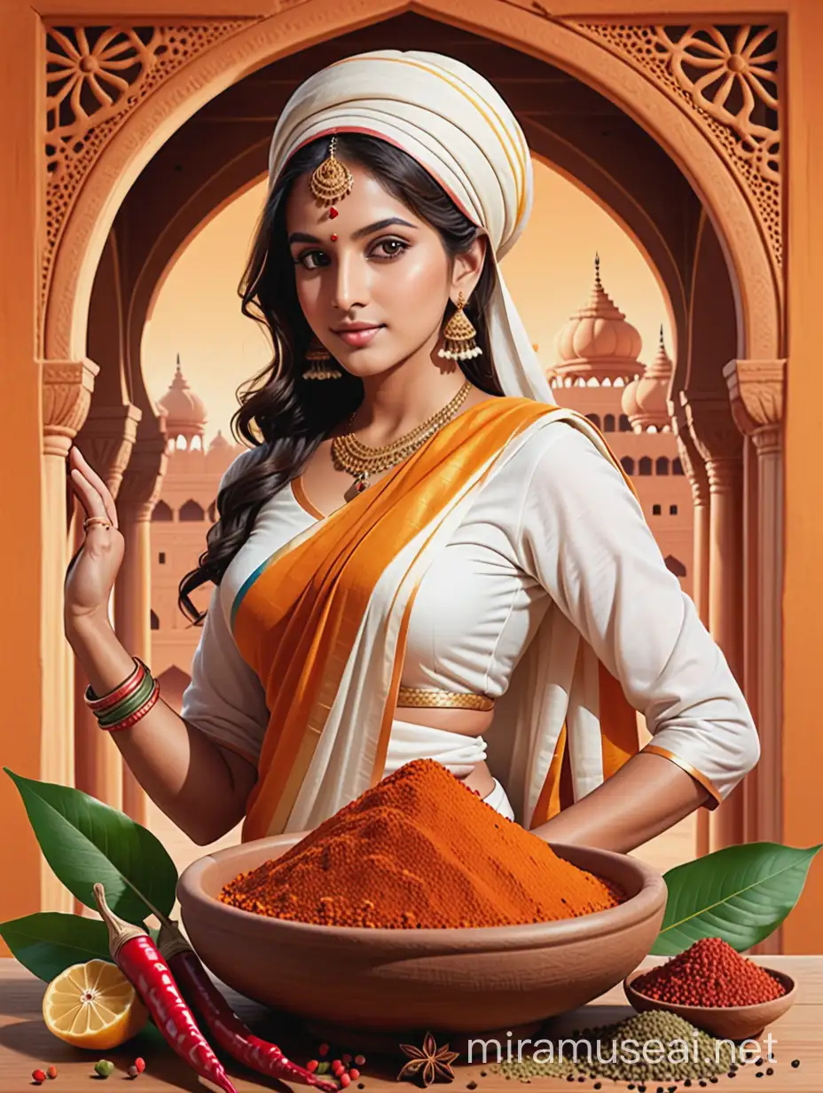 Spices advertisement shows illustration of Vasco de gamma with spices in Indian background