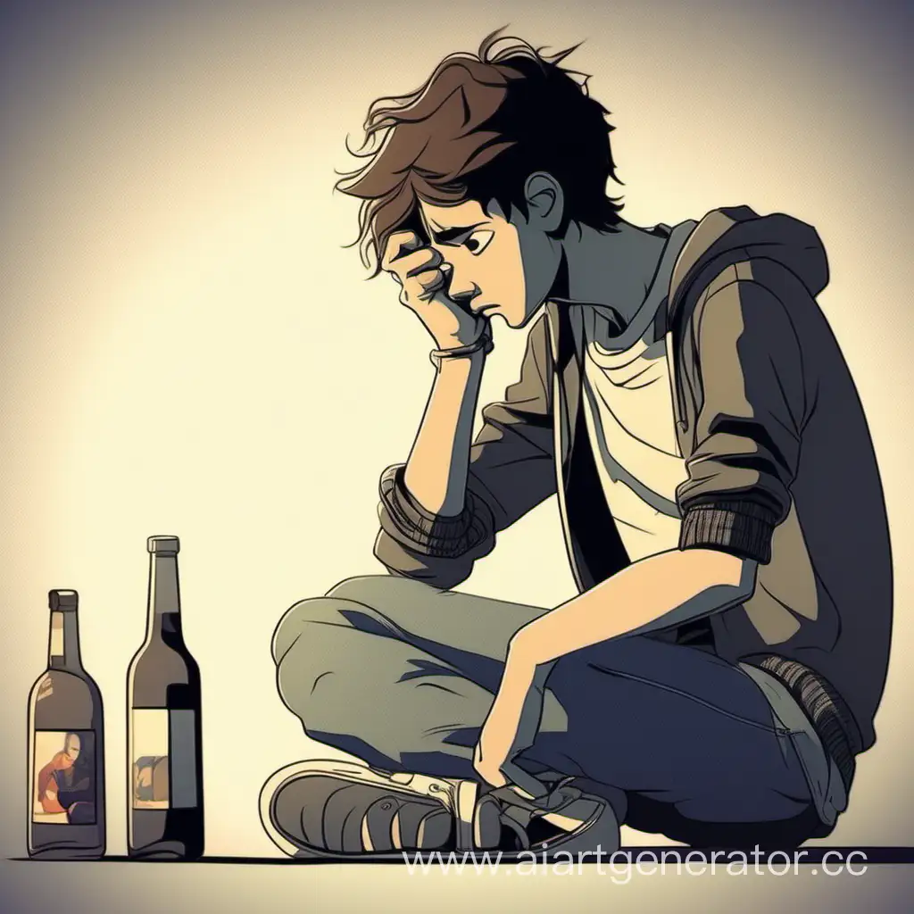 грустный подросток с зависимостью от алкоголя в жанре мульт