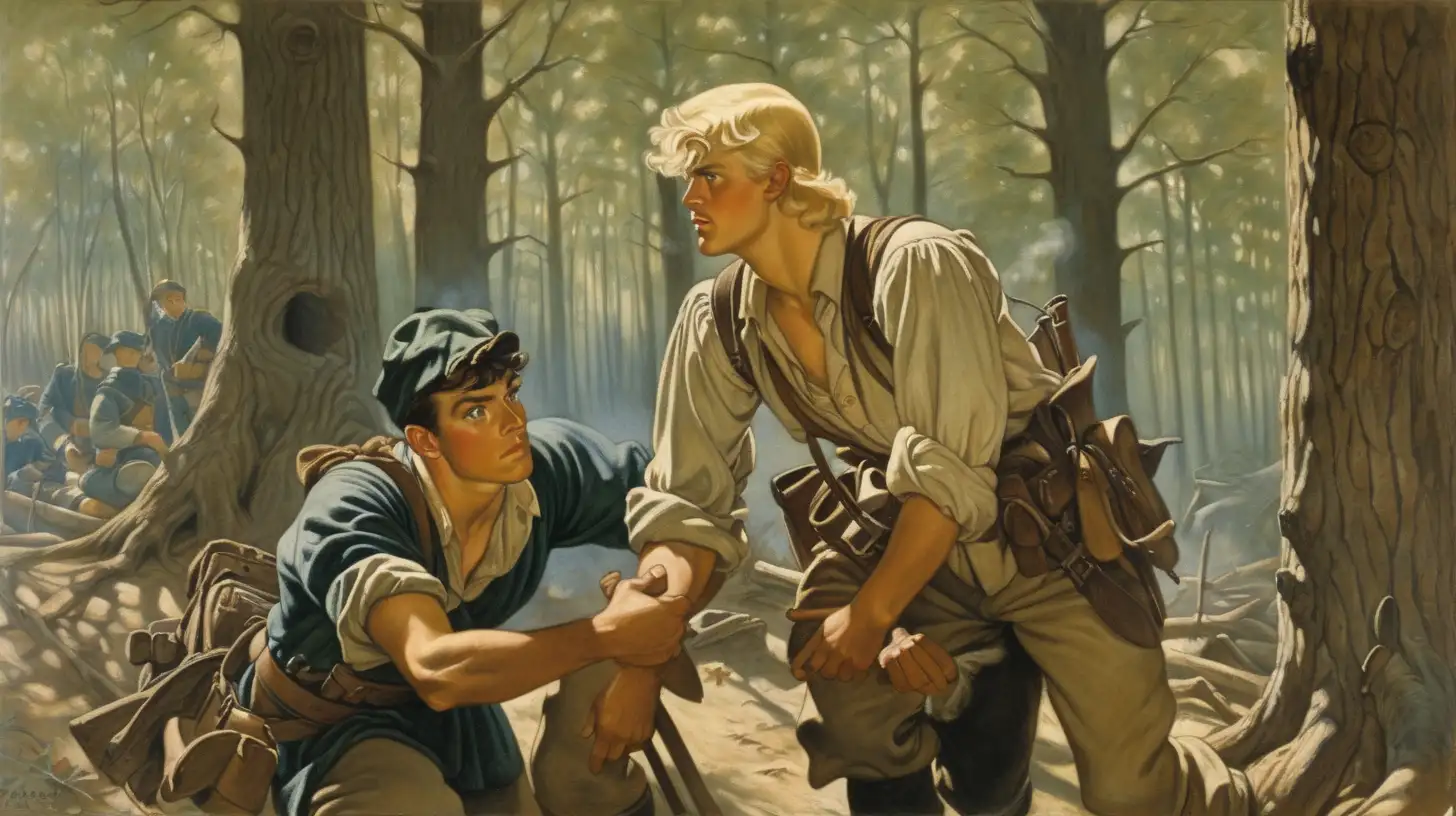 Captured Warriors in Enchanting Forest Camp by N C Wyeth Style