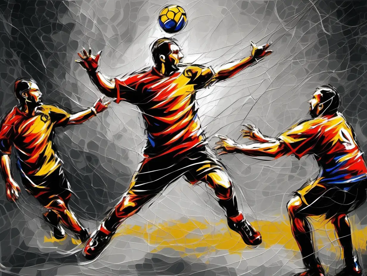 Handballspiel, Action, Torwurf, abstrakt gemalt