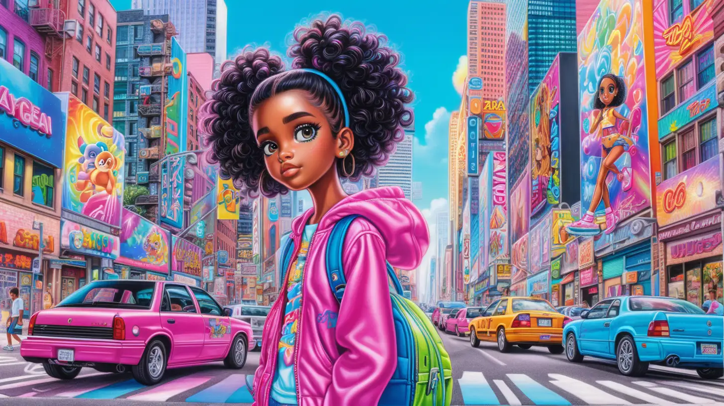 Vibrant Urban Scene Powerpuff Girls Inspired Cityscape with Tonal Colors and Volumetric Lighting