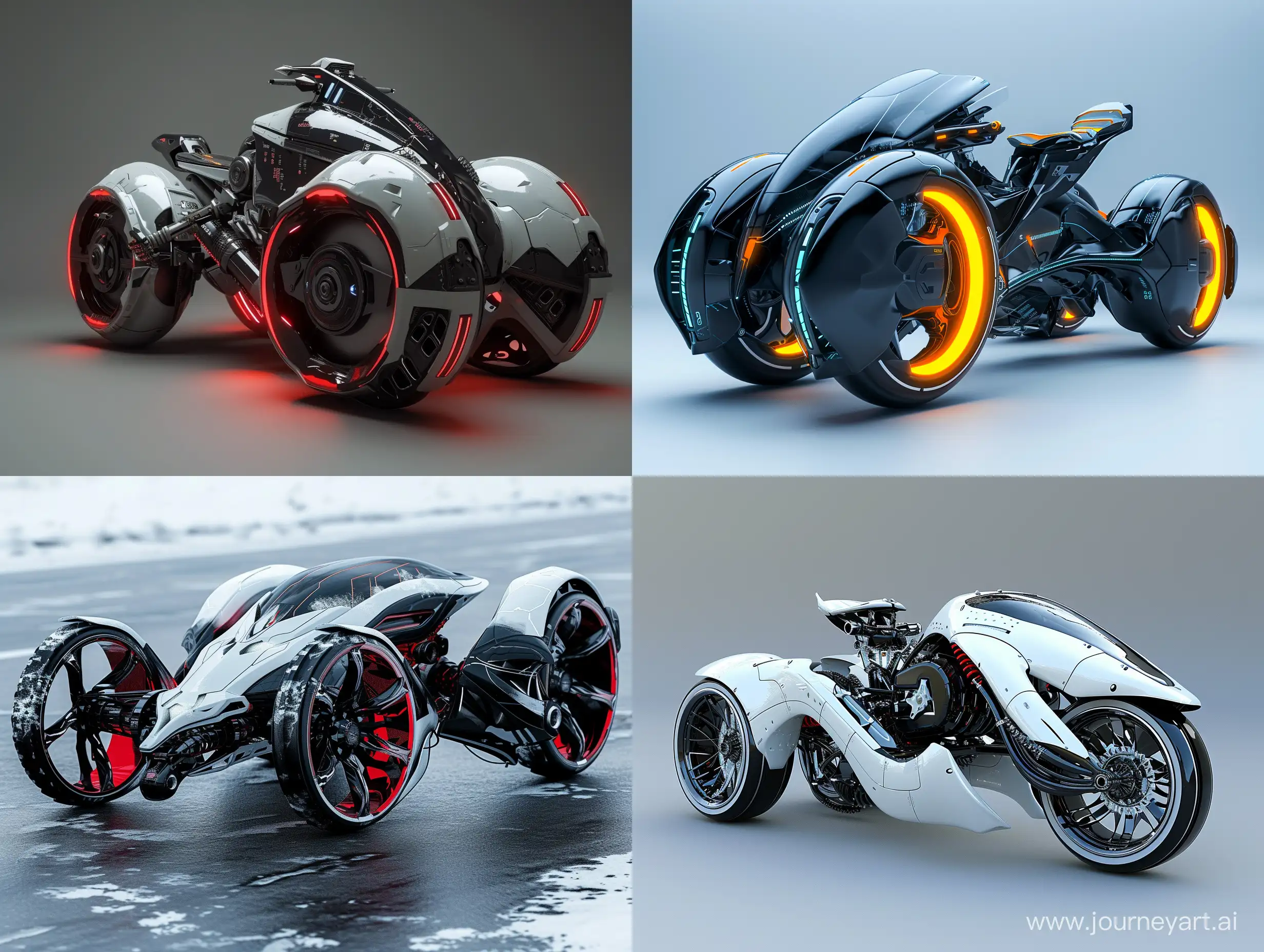 Futuristic spyder tricycle, in cinematic futuristic cybernetic style, in cinematic futuristic cybernetic style --v 6 --ar 4:3 --no 81520