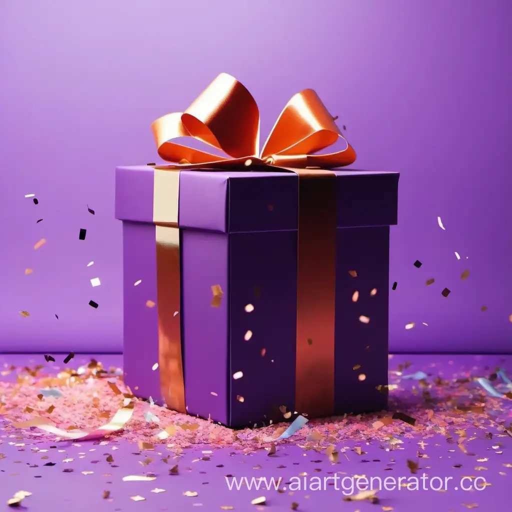 Celebratory-Gift-Box-Surrounded-by-Confetti-on-Purple-Background