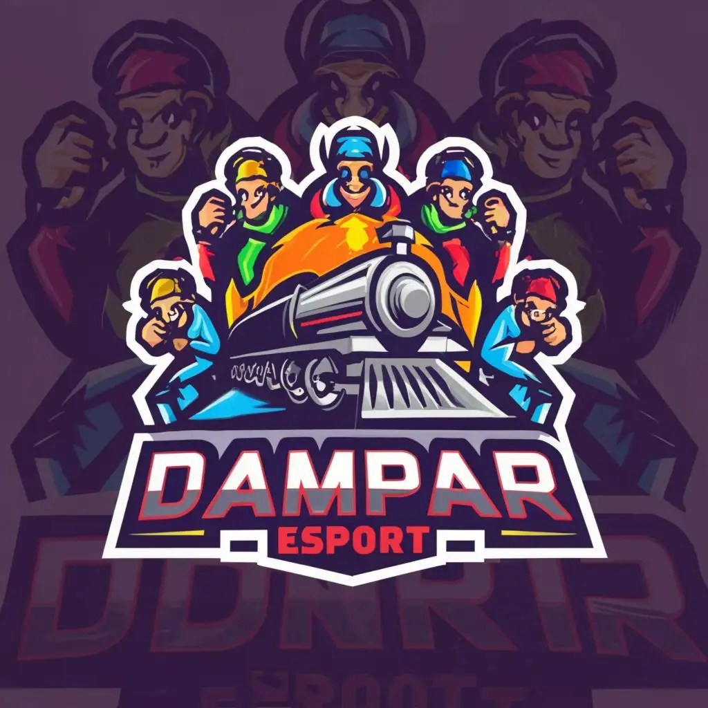 a logo design,with the text "Dampar esport", main symbol:Rail train. young boys, gamers,Moderate,clear background