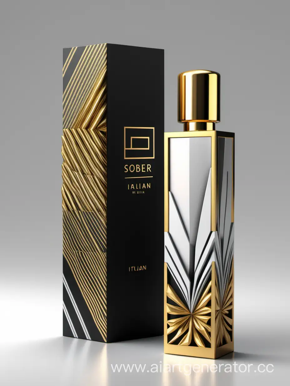 Italian-Geometric-Design-Perfume-Packaging-in-Black-Gold-and-White-Gloss-3D-Realistic-Render