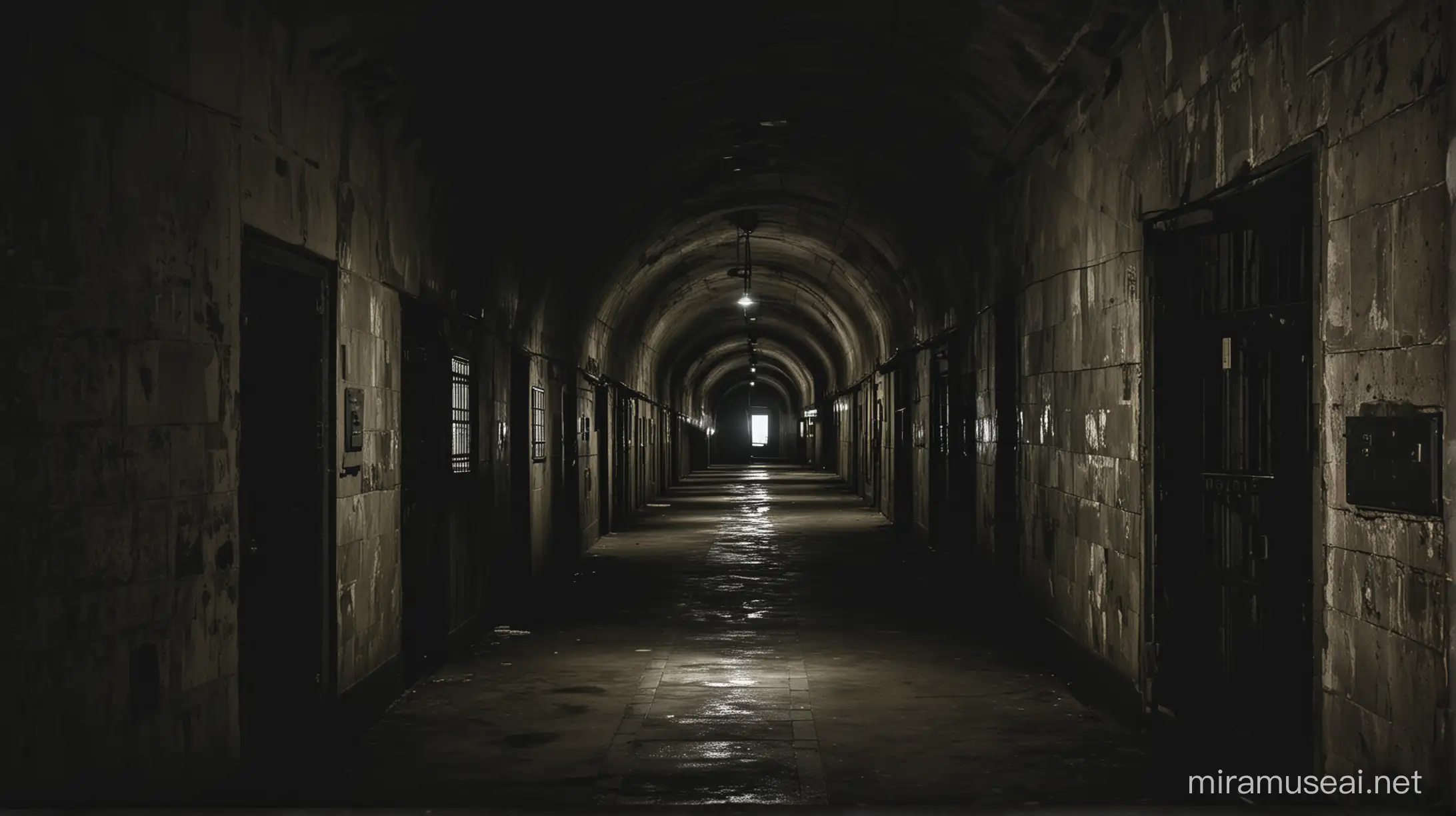 Eerie Abandoned Prison Cells in Dark Desolation