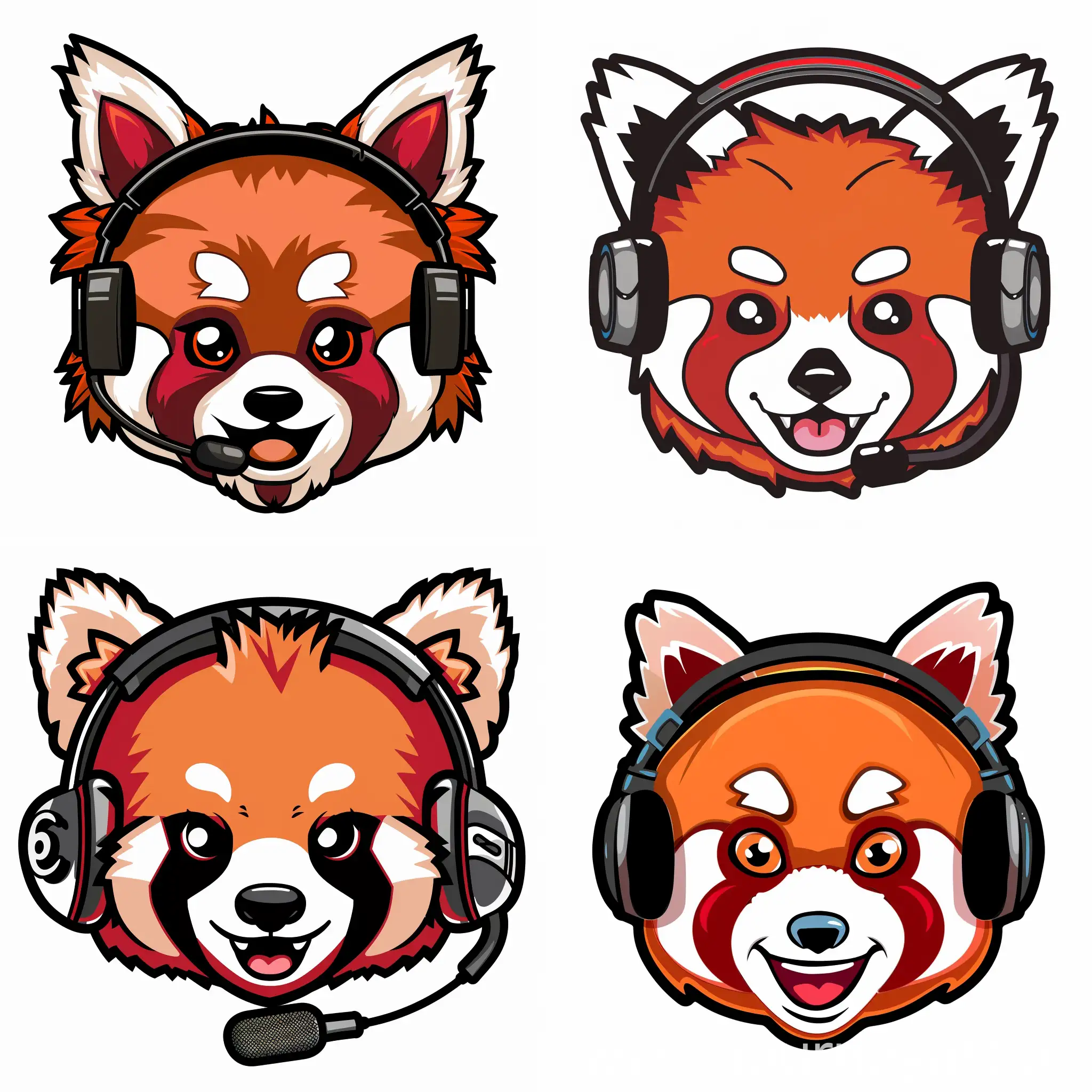 Cute-Cartoon-Red-Panda-with-Headset-Logo