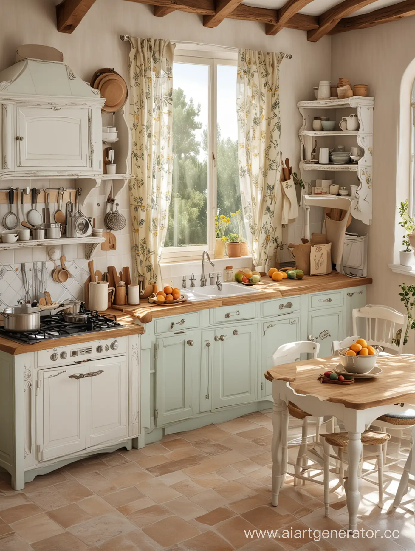 Rustic-Provence-Kitchen-Interior-with-Vintage-Charm-and-Warm-Tones