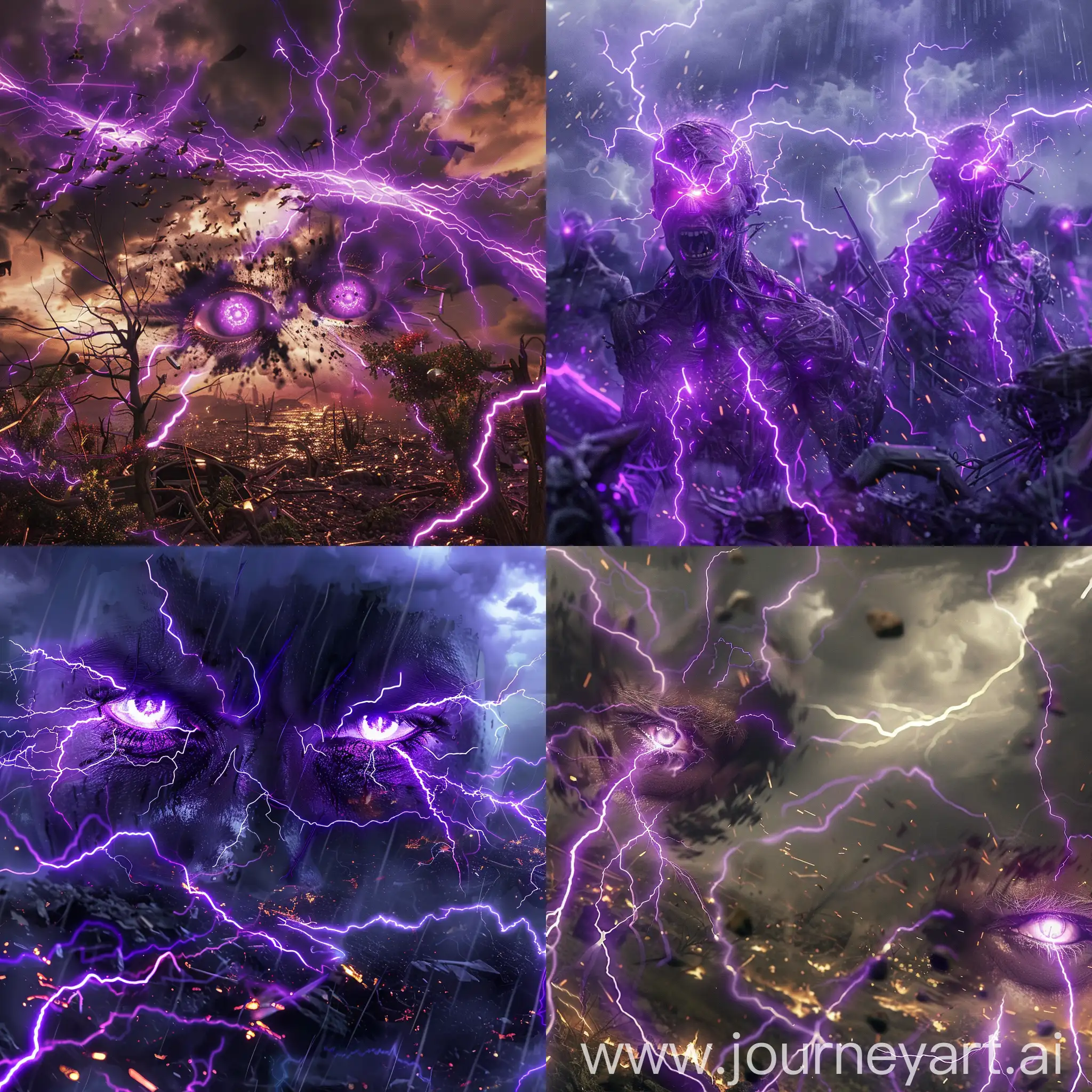 https://www.brawlstarsdicas.com.br/wp-content/uploads/2020/12/edgar-brawl-stars-render-ilustration.png  Much anger and purple lightning emanating from the bodies and eyes with purple light, and the environment devastated