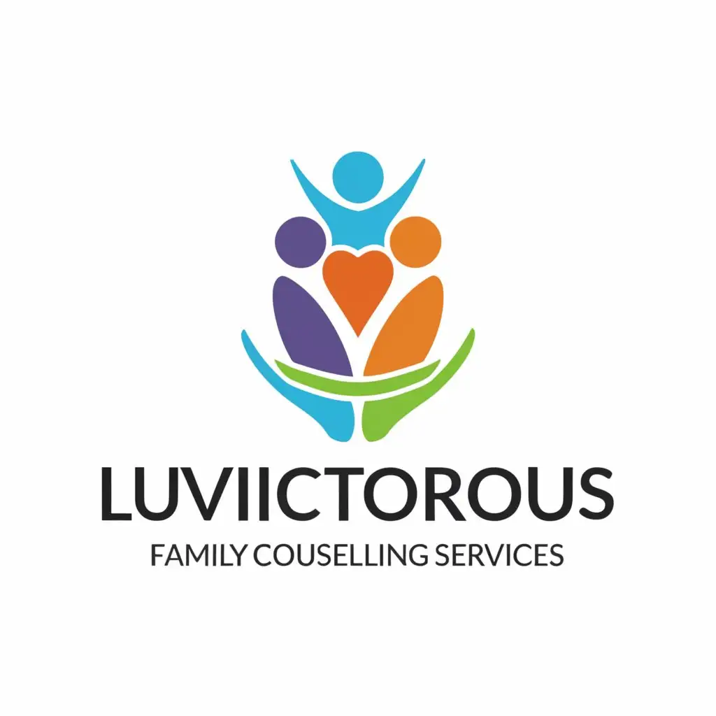 a logo design,with the text "Luvictorious Family Counselling Services", main symbol:Mother, father and a boy and girl child with praying hands,Moderate,be used in Nonprofit industry,clear background