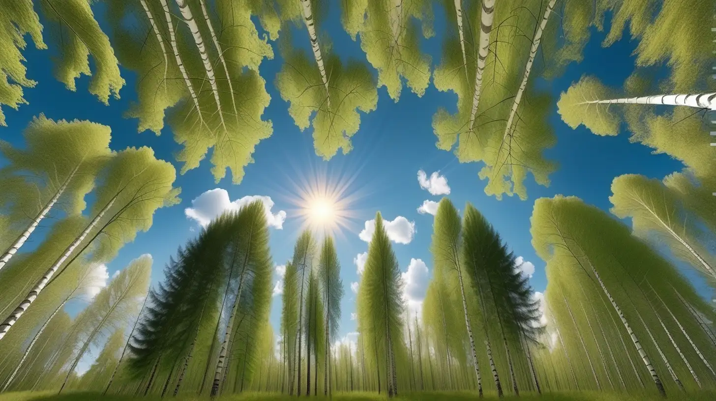 Sunny Summer Forest with Tall Poplars Pines Oaks and Birches