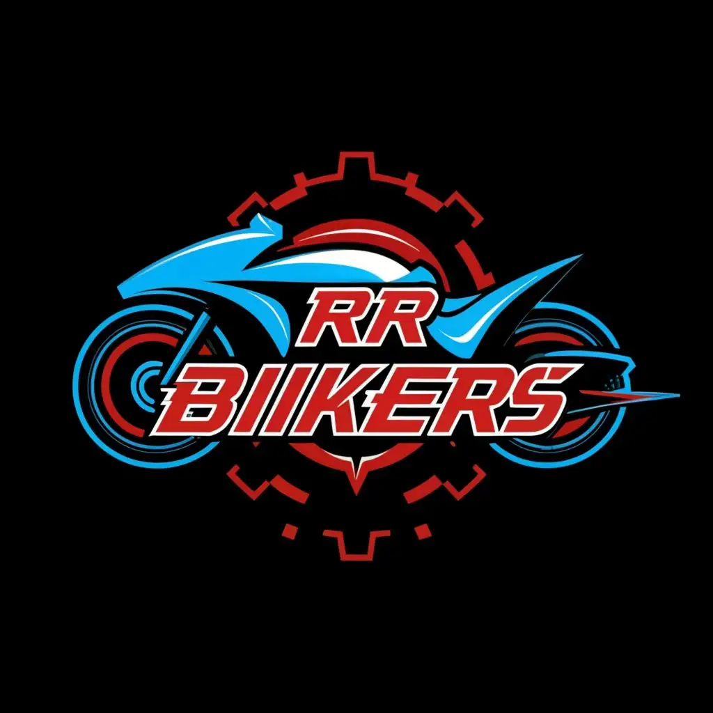 a logo design,with the text "RR Bikers", main symbol:red and blue futuristic out line drawing of a sport motorcycle,complex,be used in Automotive industry,clear background