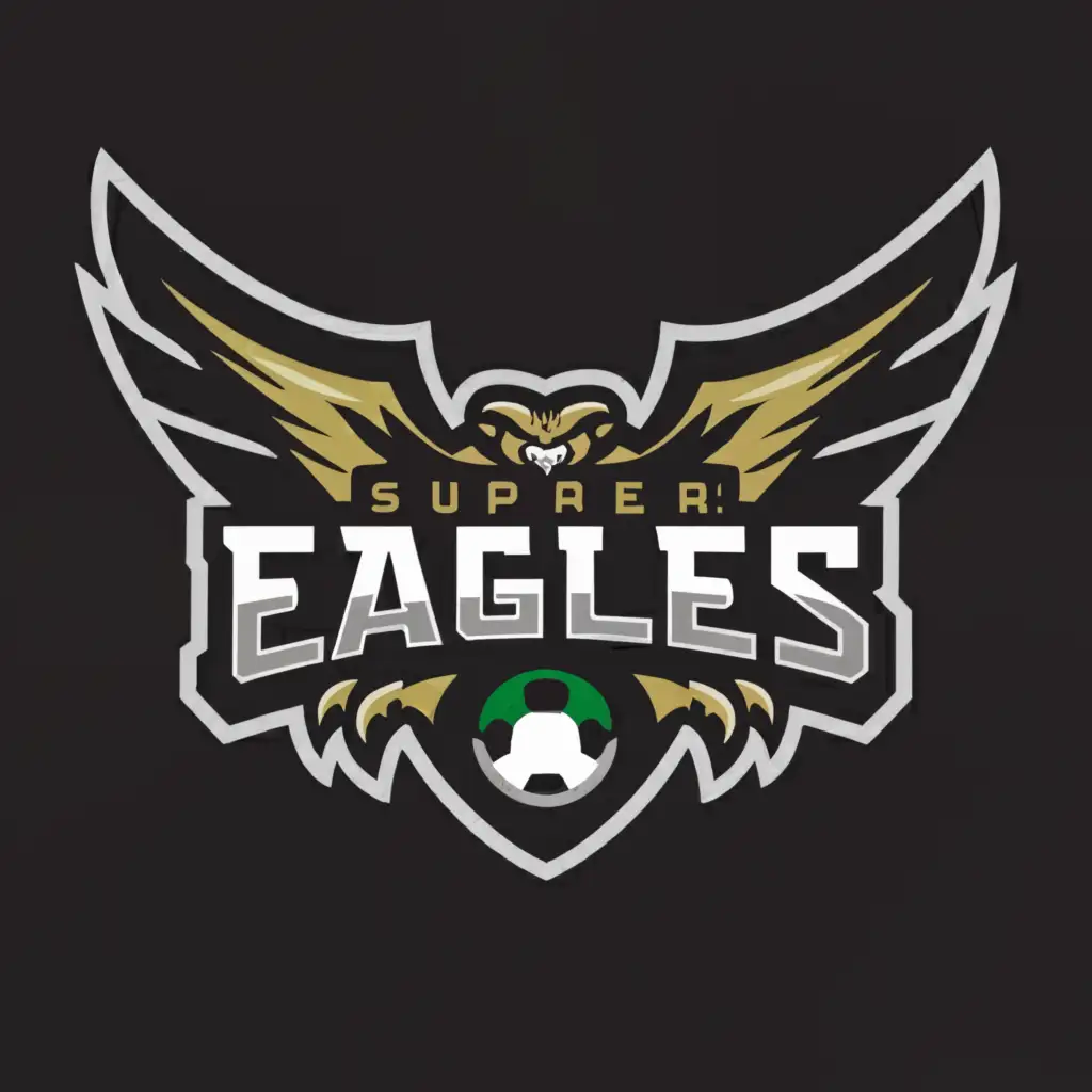 a logo design,with the text 'SUPER EAGLES', main symbol:Eagle, Football, soccerSoccer,Moderate, be used in Sports Fitness industry, clear background