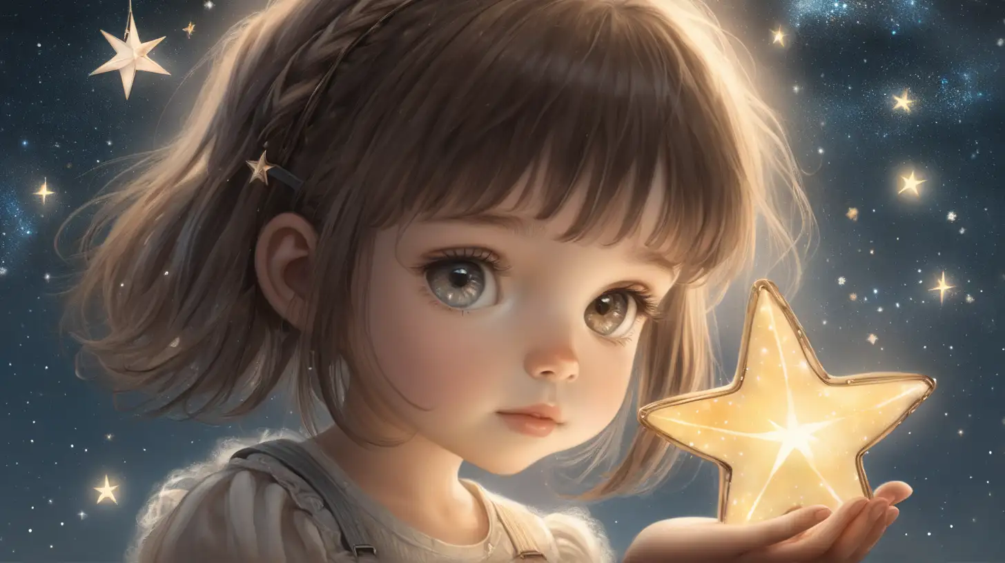 Dreamy young girl holding a star looking off