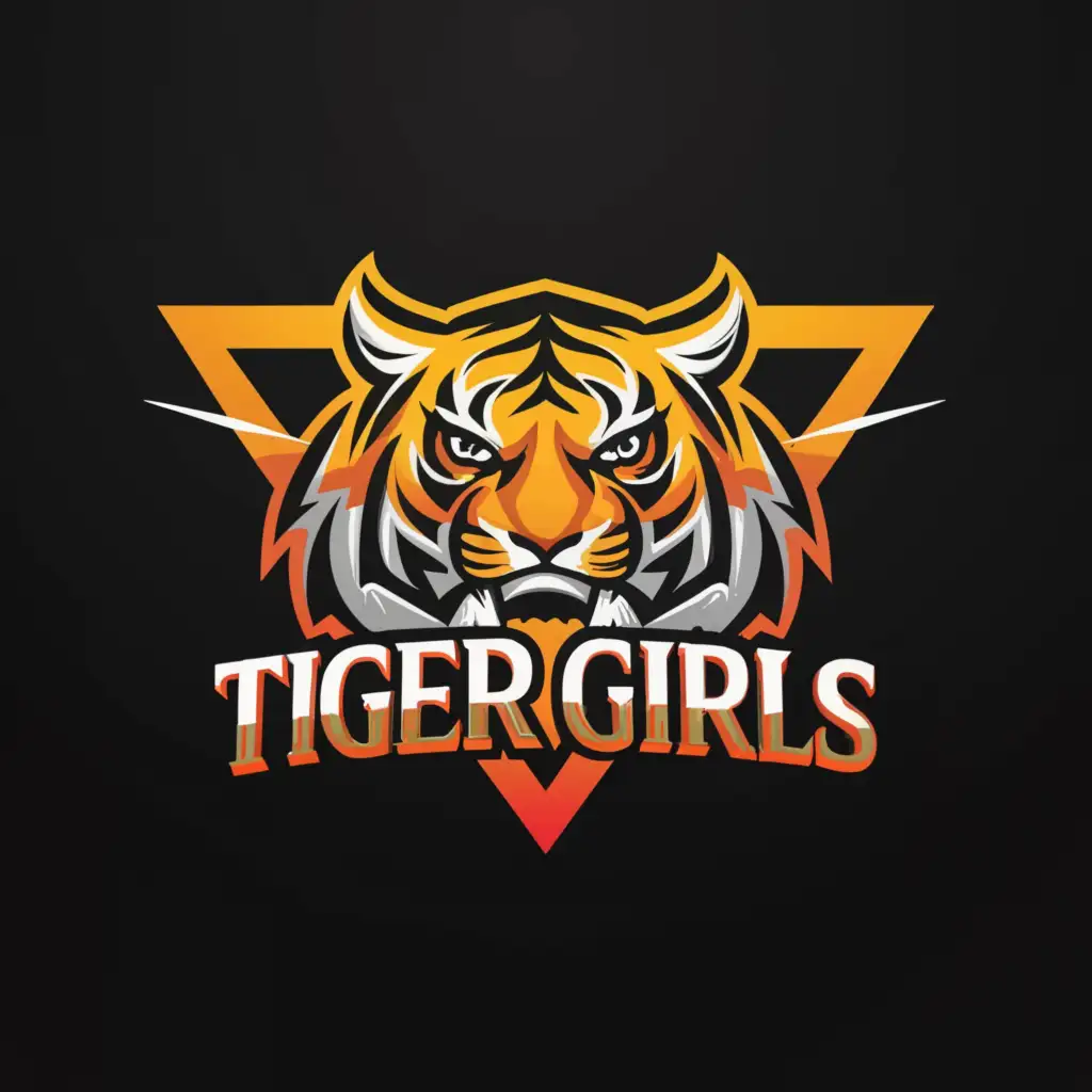a logo design,with the text "Tiger Girls", main symbol:triangle background with orange tiger logo,Moderate,be used in Sports Fitness industry,clear background
