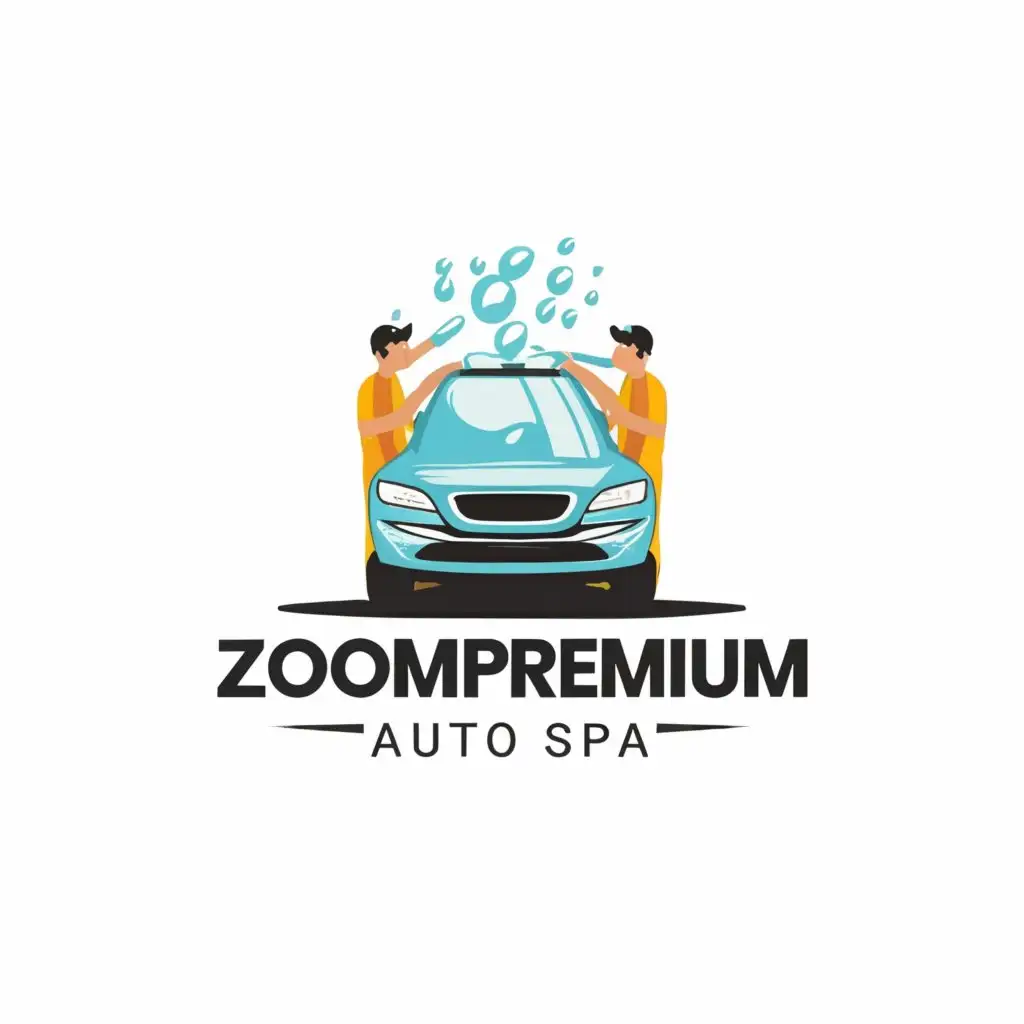 a logo design,with the text "ZoomPremium Auto Spa", main symbol:Car washing men with form wash,Moderate,clear background