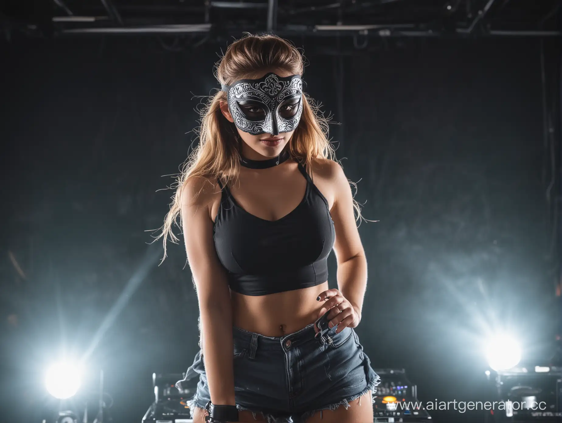 Красивая девушка в маске на сцене, DJ
