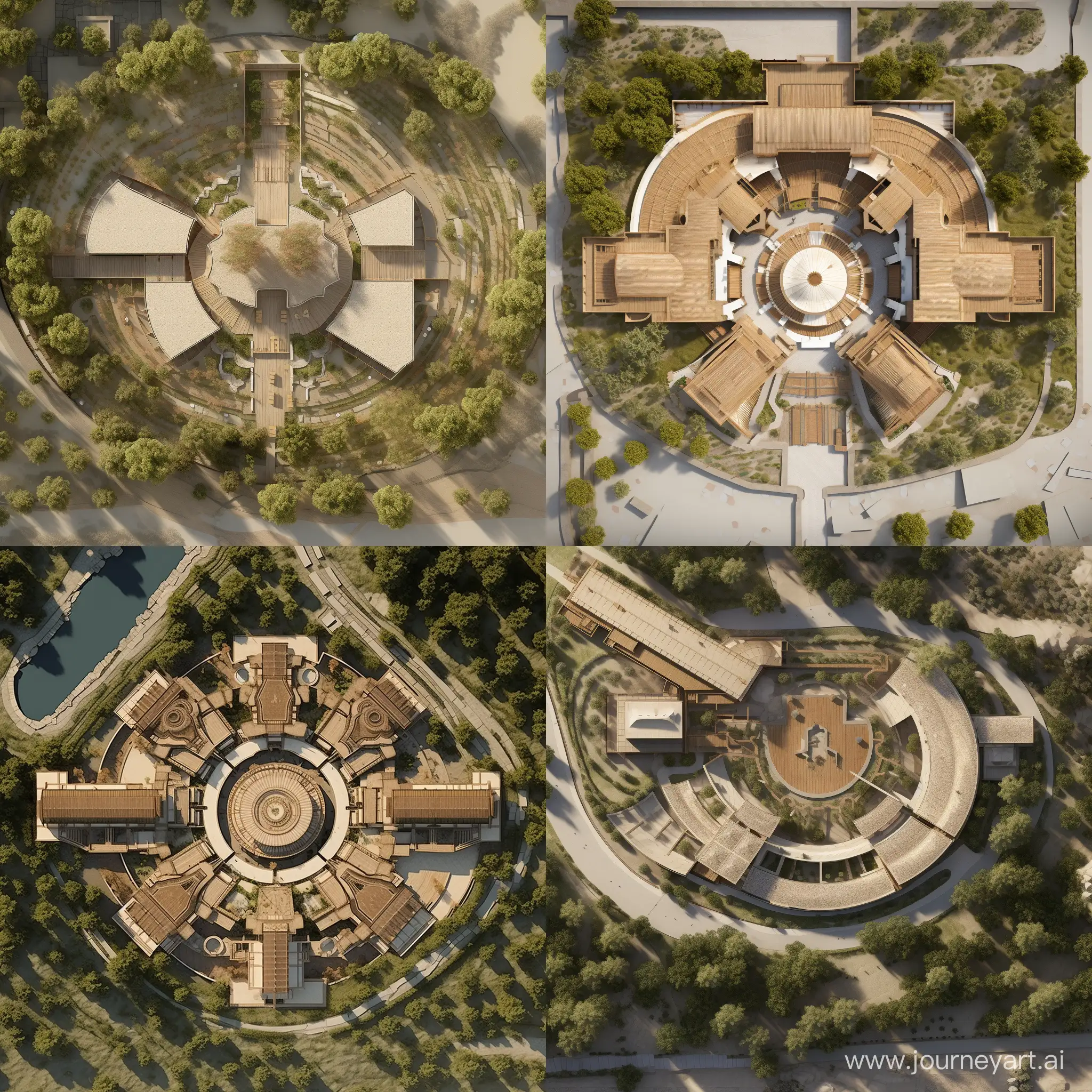 generate a 2d image architectural masterplan of cultural center of parachinar, created from maple tree leaf, reflecting rich history, culture and tradition of pashtun region. desinged in mud and wood. top view plan view