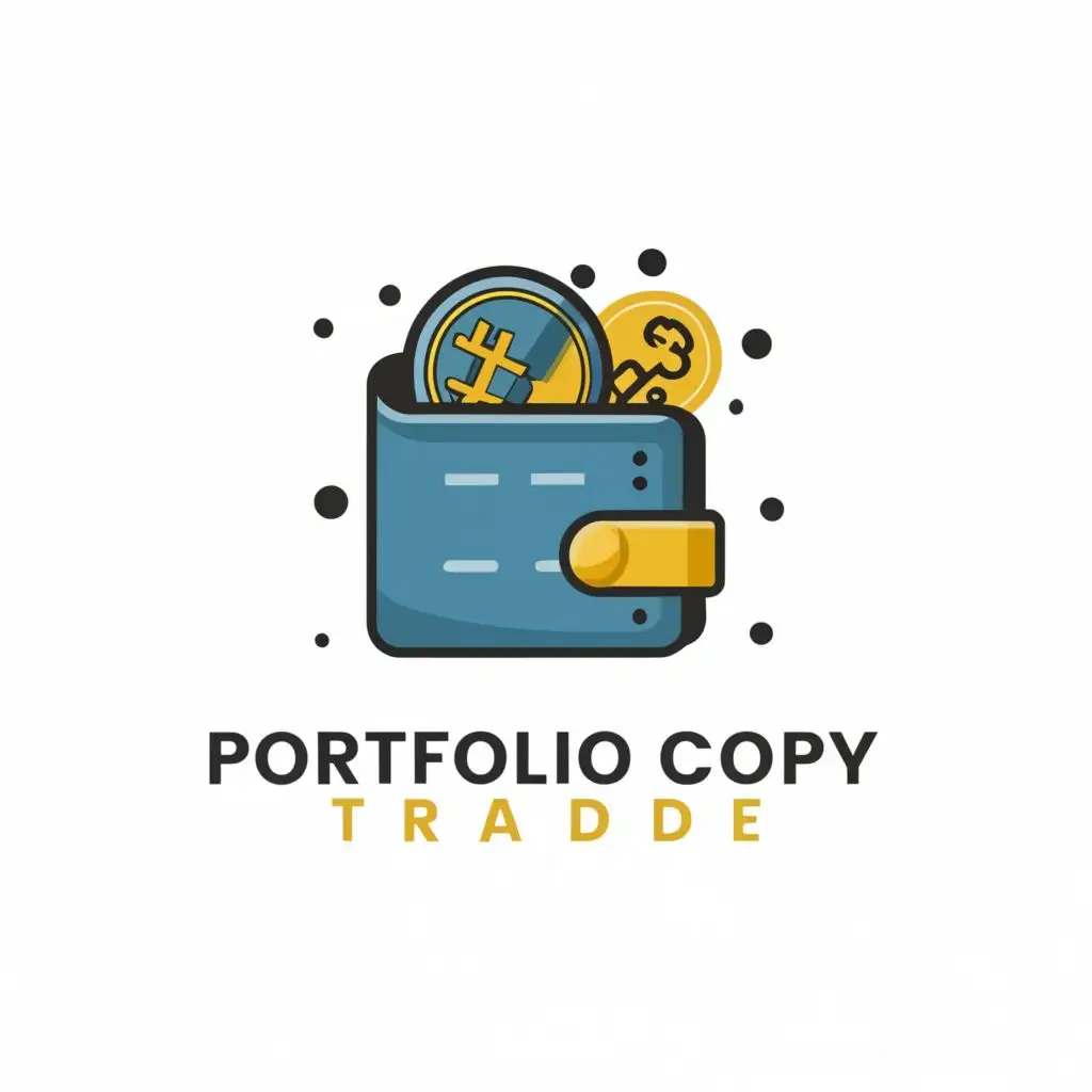logo, main symbol with a wallet with crypto money, with the text "Portfolio Copy Trade", typography, be used in Finance industry