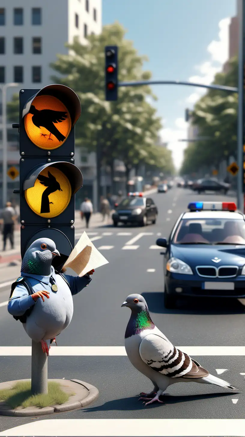 Urban Wildlife Officers Directing Traffic Pigeon and Squirrel in Police Attire