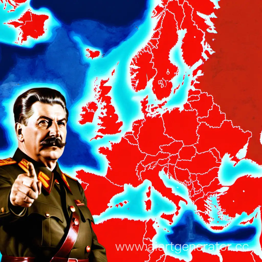 Иосиф Сталин показывает на красную 
карту Европы 