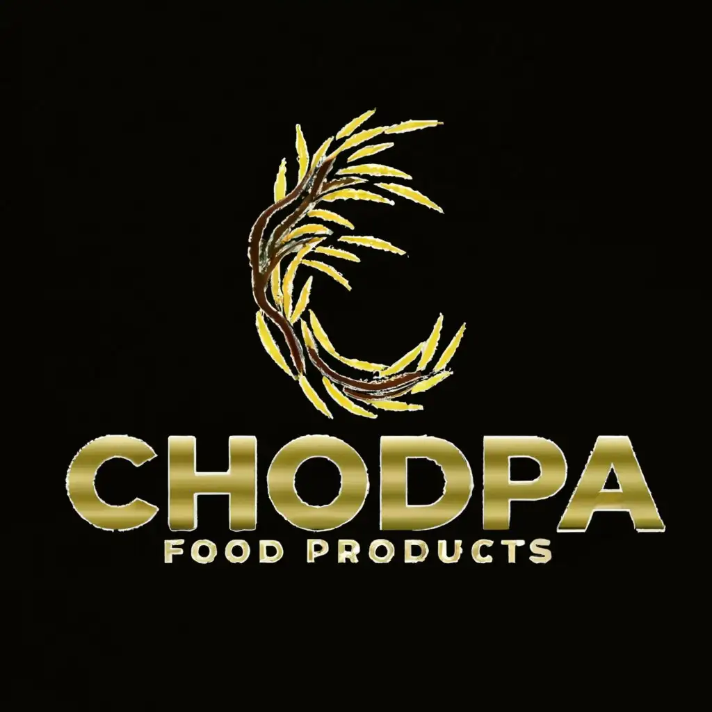 a logo design,with the text "CHOPPA FOOD PRODUCTS", main symbol:Raw rice tree curved in a shape of C with shining Golden colour , Keep clear white background
Note: Logo should limit to "C" shape,Minimalistic,clear background